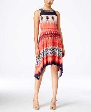 Sandra Darren Printed Handkerchief-hem A-line Dress
