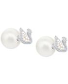 Swarovski Silver-tone Pave & Imitation Pearl Swan Front-and-back Earrings