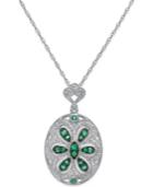 Emerald (3/8 Ct. T.w.) And Diamond (1/4 Ct. T.w.) Floral Disc Pendant Necklace In Sterling Silver