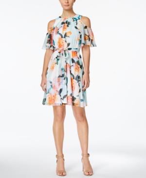 Calvin Klein Cold Shoulder Floral-print A-line Dress