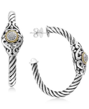 Effy Diamond Pave Cluster Hoop Earrings (1/10 Ct. T.w.) In Sterling Silver & 18k Gold