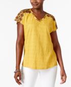 Style & Co Petite Cotton Embroidered Top, Created For Macy's