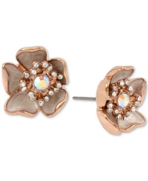Betsey Johnson Rose Gold-tone Crystal & Stone Flower Stud Earrings