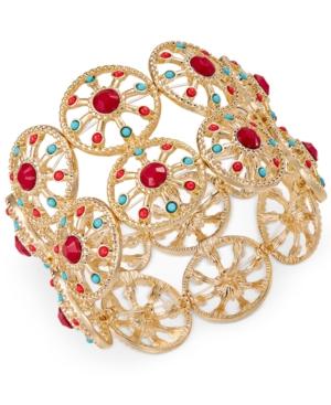 Thalia Sodi Gold-tone Red & Blue Stone Circle Stretch Bracelet, Only At Macy's