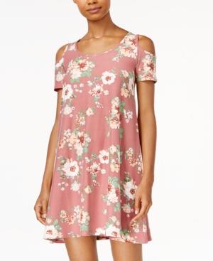 Planet Gold Juniors' Printed Cold-shoulder Dress