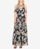 Tahari Asl Embroidered Cold-shoulder Gown