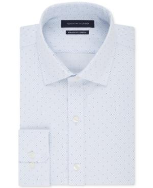 Tommy Hilfiger Men's Athletic Fit Performance Stretch Flex Collar Blue Print Dress Shirt