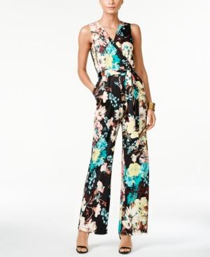 Ny Collection Petite Printed Surplice Belted Jumpsuit