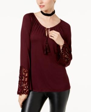 Inc International Concepts Lace-trim Peasant Top, Created For Macy's