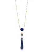 Catherine Malandrino Women's Multicolored Rhinestone Blue Tassel Yellow Gold-tone Beaded Chain Necklace