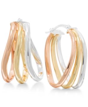 Tri-tone Oval Hoop Earrings In Sterling Silver And 18k Gold-plated And Rose Gold-plated Sterling Silver