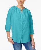 Charter Club Linen Crochet-trim Shirt, Created For Macy's
