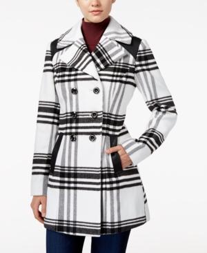 Bcx Juniors' Plaid Faux-leather-trim Walker Coat