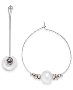 Paul & Pitu Naturally Silver-tone Freshwater Pearl (10 X 8mm) Beaded Hoop Earrings