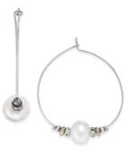 Paul & Pitu Naturally Silver-tone Freshwater Pearl (10 X 8mm) Beaded Hoop Earrings