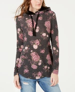 Ultra Flirt By Ikeddi Juniors' Printed Faux Sherpa-trimmed Hoodie