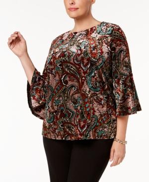 Kasper Plus Size Velvet Paisley-print Top