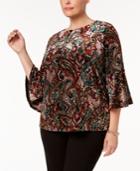 Kasper Plus Size Velvet Paisley-print Top