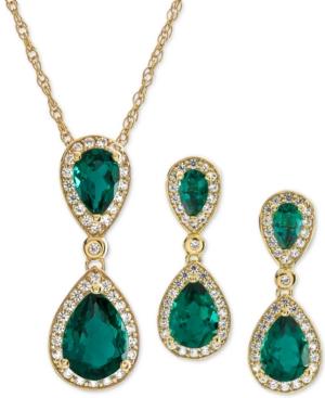 2-pc. Set Lab-created Emerald (3 Ct. T.w.) & White Sapphire (5/8 Ct. T.w.) Pendant Necklace & Matching Drop Earrings In 14k Gold-plated Sterling Silver