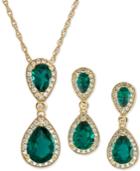 2-pc. Set Lab-created Emerald (3 Ct. T.w.) & White Sapphire (5/8 Ct. T.w.) Pendant Necklace & Matching Drop Earrings In 14k Gold-plated Sterling Silver