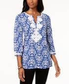 Charter Club Printed Applique Tunic, Created For Macy's