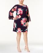 Jessica Howard Plus Size Printed Bell-sleeve Shift Dress