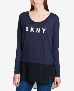 Dkny Mixed-media High-low Logo Graphic T-shirt