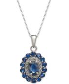 Sapphrie (2-1/8 Ct. T.w.) & Diamond (1/6 Ct. T.w.) 18 Pendant Necklace In 14k White Gold