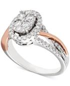 Diamond Two-tone Halo Cluster Engagement Ring (5/8 Ct. T.w.) In 14k White & Rose Gold