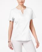 Karen Scott Cotton Split-neck Embellished Top, Only At Macy's