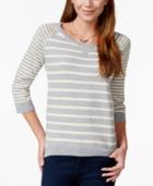 Pink Rose Juniors' Striped Pullover High-low Sweater