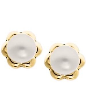 Children's Cultured Freshwater Pearl (4mm) Flower Stud Earrings In 14k Gold