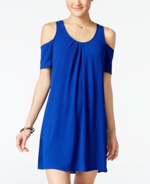 Sequin Hearts Juniors' Lace-back Cold-shoulder Dress