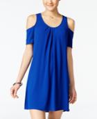 Sequin Hearts Juniors' Lace-back Cold-shoulder Dress
