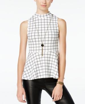 Bcx Juniors' Printed Necklace Peplum Top