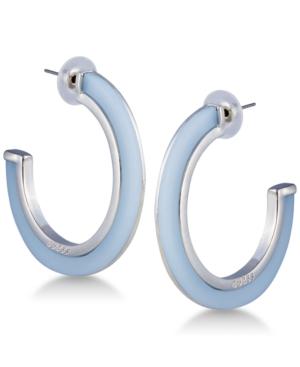 Guess Silver-tone & Stone Open Hoop Earrings