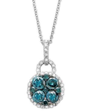 Bella Bleu By Effy Diamond Blue And White Diamond Circle Pendant (9/10 Ct. T.w.) In 14k White Gold