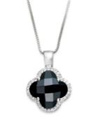 Sterling Silver Black Onyx (4-5/8 Ct. T.w.) And White Topaz (1/3 Ct. T.w.) Clover Pendant