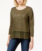 Eyeshadow Juniors' Faux-layered Slub-knit Top With Lace Trim