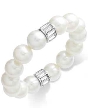 Charter Club Silver-tone Imitation Pearl Baguette Stretch Bracelet
