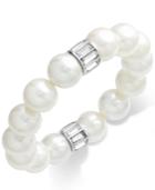 Charter Club Silver-tone Imitation Pearl Baguette Stretch Bracelet