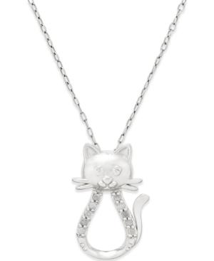 Diamond Cat Pendant Necklace (1/10 Ct. T.w.) In Sterling Silver