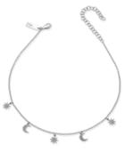 Inc International Concepts Silver-tone Pave Moon & Star Charm Choker Necklace, Created For Macy's