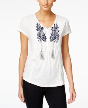 Style & Co. Petite Embroidered Peasant Top, Only At Macy's