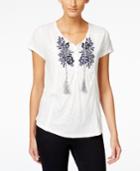 Style & Co. Petite Embroidered Peasant Top, Only At Macy's