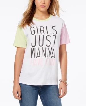 Love Tribe Juniors' Girls Wanna Have Fun Graphic Ringer T-shirt