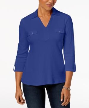 Karen Scott Cotton Johnny-collar Shirt, Created For Macy's