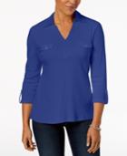Karen Scott Cotton Johnny-collar Shirt, Created For Macy's