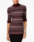 Style & Co Petite Striped Mock-neck Sweater, Only At Macy's