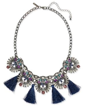 Inc International Concepts Hematite-tone Multi-stone & Blue Tassel Statement Necklace, Created For Macy's